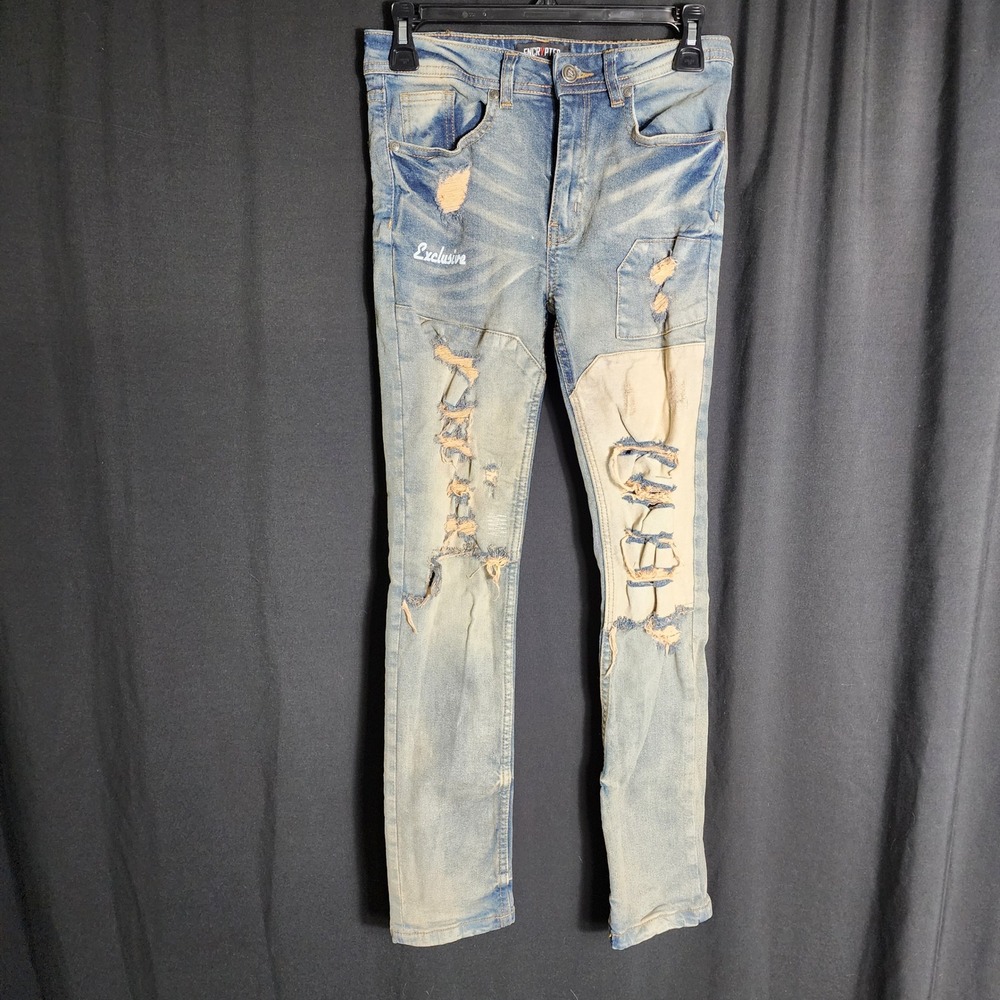 Y2K‎ Mens Distressed Slim Jeans Light Wash Ripped Exclusive size 26x26 Skater